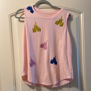 Women’s Pink and Glitter Disney Castle Print Sleeveless Top size M Like New
